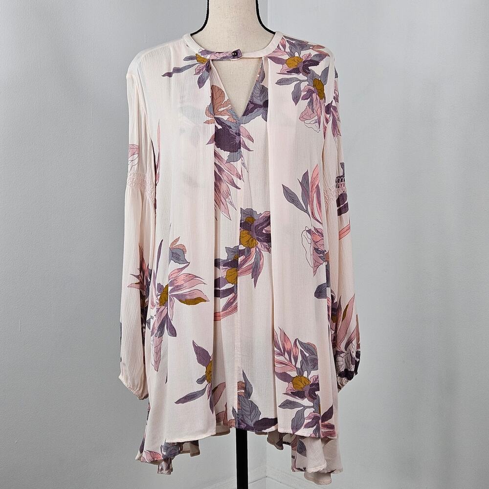 Free People Tunic‎ Boho Mini Dress Floral Print | Women's Small | MINOR FLAW